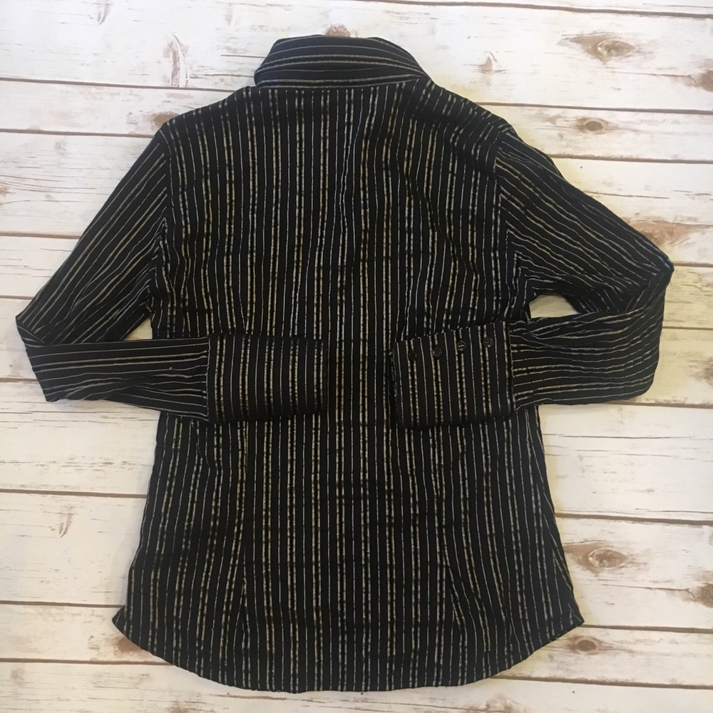 Zara Basic Metallic Striped Button-Down Blouse Si… - image 5